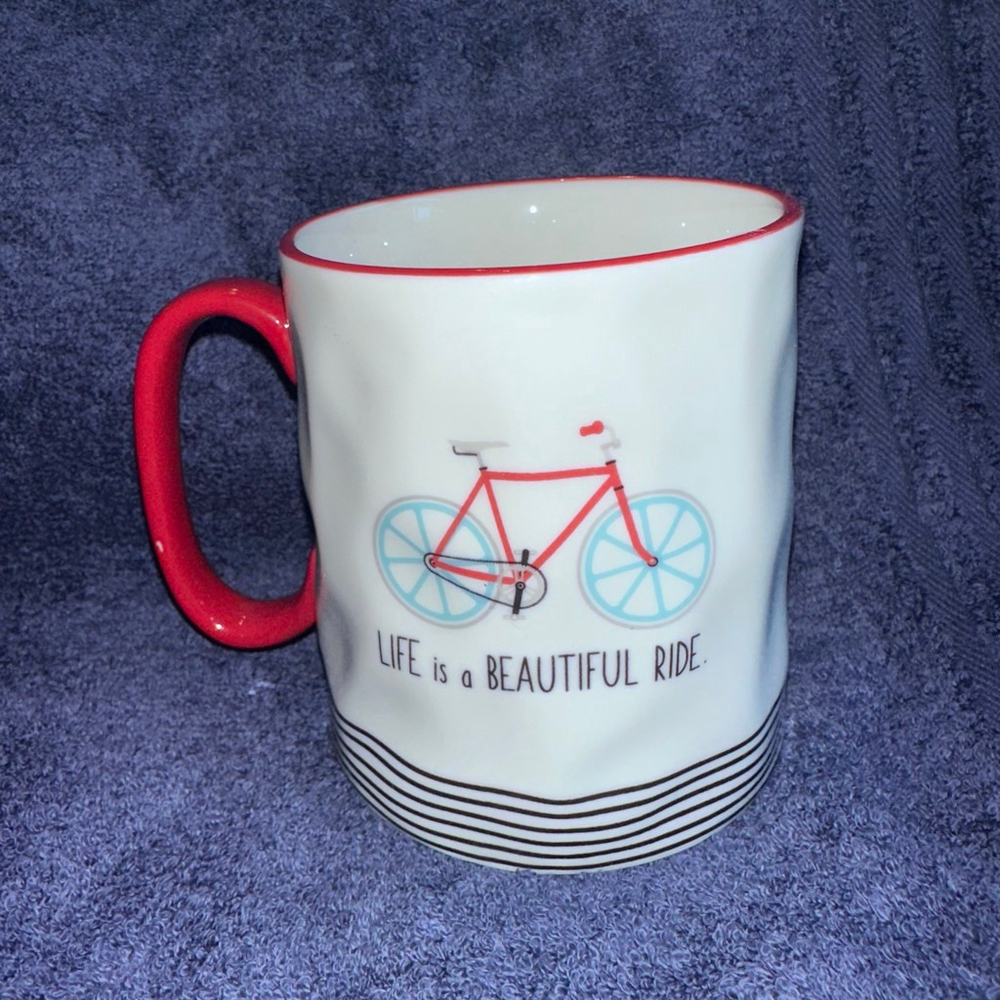 NWOT The Strawberry Street Mugs Dimpled Coffee Mug Bike Love Beautiful Ride